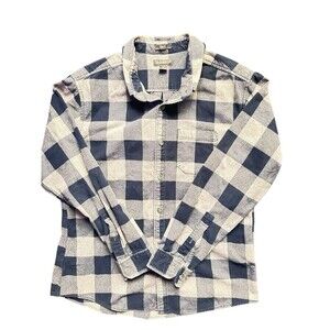 Eddie Bauer Flannel Shirt Large Blue White Plaid Slim Fit Cotton Vintage Retro